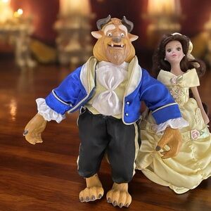 Vintage Disney Beauty and the Beast Brass Key Porcelain Collectible Doll Set
